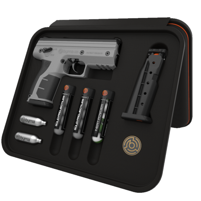 Byrna Technologies HD Kinetic Kit Gray .68 Caliber 5-Rounds Non-Lethal with Laser Pointers, Flashlights, Holsters