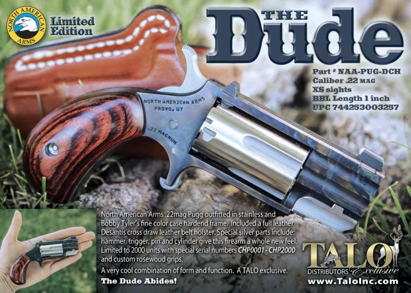 NAA The Dude Color Case Hardened .22 Mag 1″ Barrel 5-Rounds with Desantis Crossdraw Holster